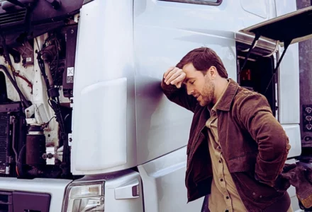 Truck driver stopped on the road.